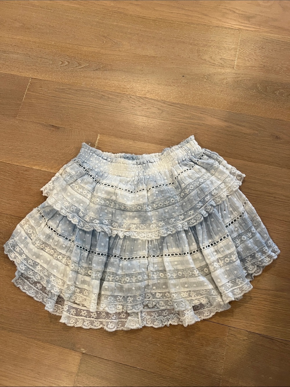 LoveShackFancy Light Blue Lace Tiered Women's Skirt